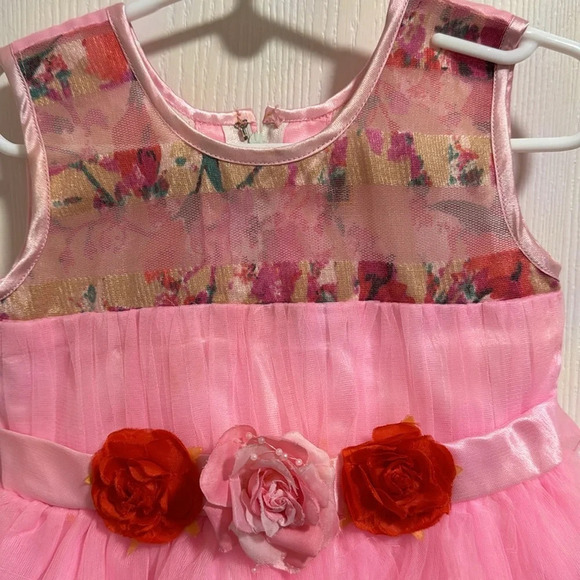 Beautiful Little Girls Pink Party Dress With Flowers Skirt is Fluffy and Flowy - Picture 2 of 9